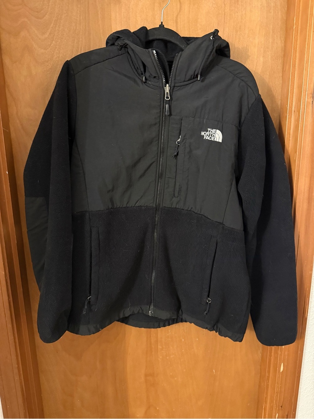 The North Face Black Hooded Denali Woman’s Fleece-Panel Jacket